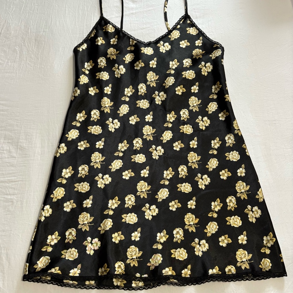 Floral Slip Dress with Lace Trim
